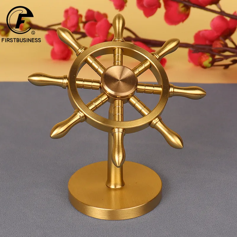 High Quality Brass Rudder Ornoment Rotary Toy Desktop Decoration Helmsman Ship Steering Wheel Metal Handicrafts Festival Gifts