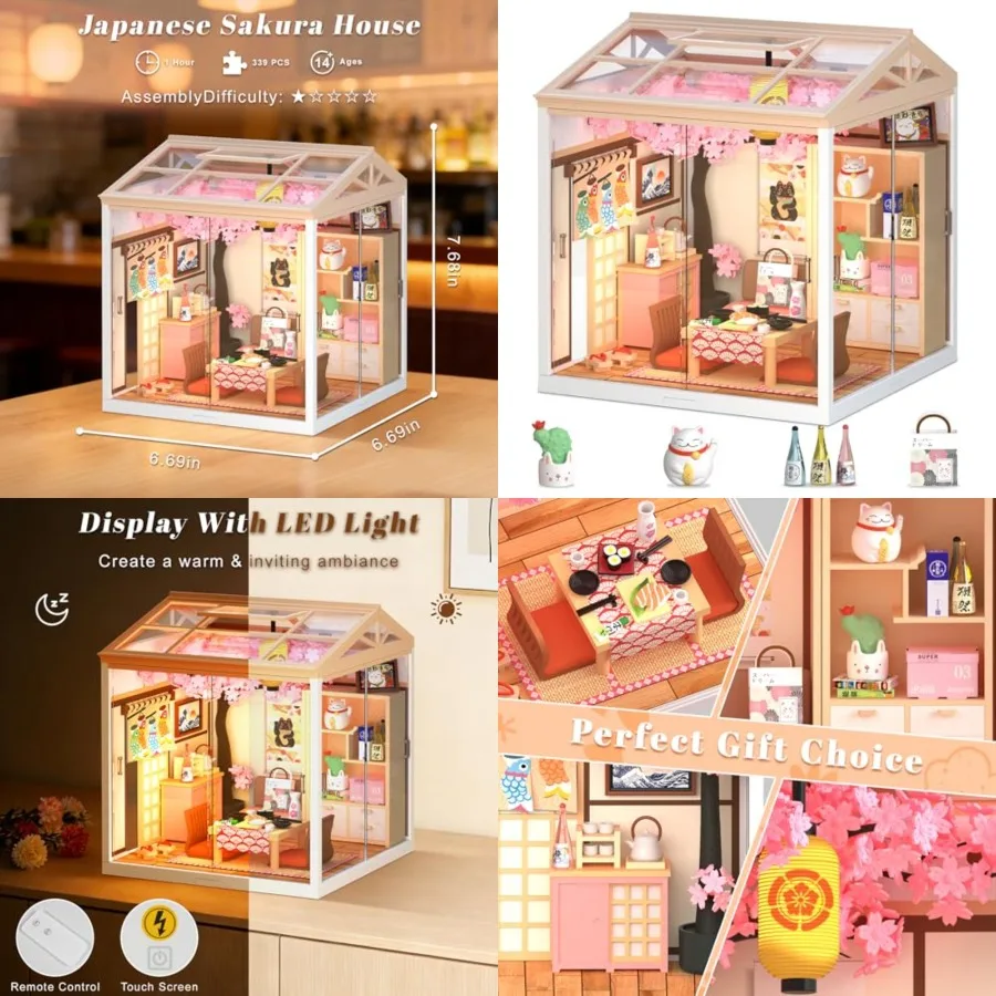 

DIY Miniature House Kit, LED Light Mini Dollhouse Kit for Adults and Teens, with Roof and Dust Covers, Tiny House Gifts for and