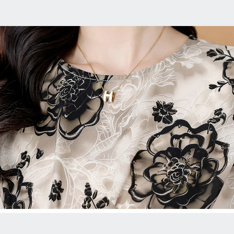 Fashion Printed Chiffon Shirts Women 2025 Summer Pullovers Blouse Beaded Slim Folds Waist Sleeveless Casual Women Tops