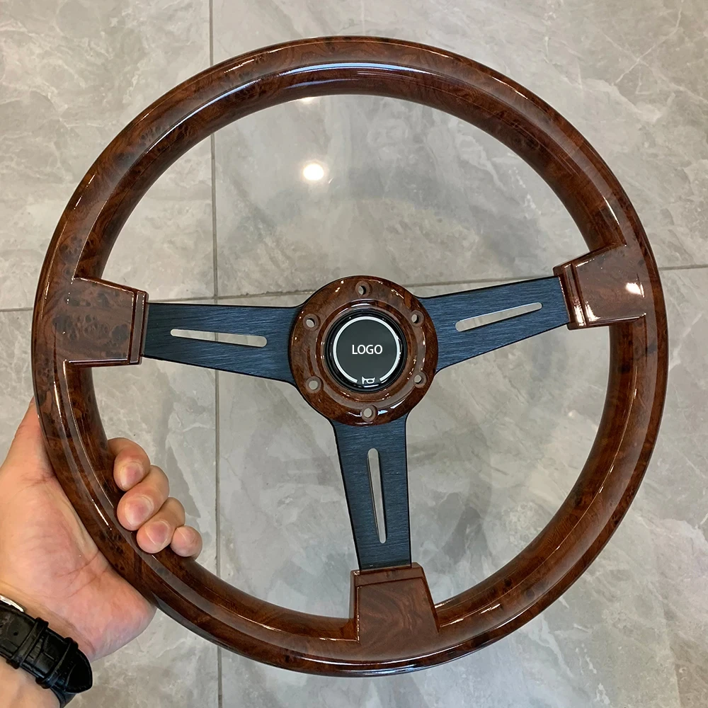 ND Wood Film Steering Wheel 350mm Classic Vintage Wooden Steering Wheel