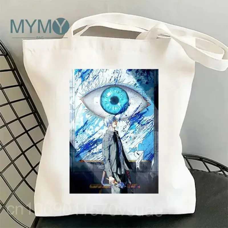 Japan Anime Gojo Satoru Jujutsu Kaisen Black Shoulder Bags Large Capacity Graphic Shopping Bag No Zipper Canvas Casual Handbag