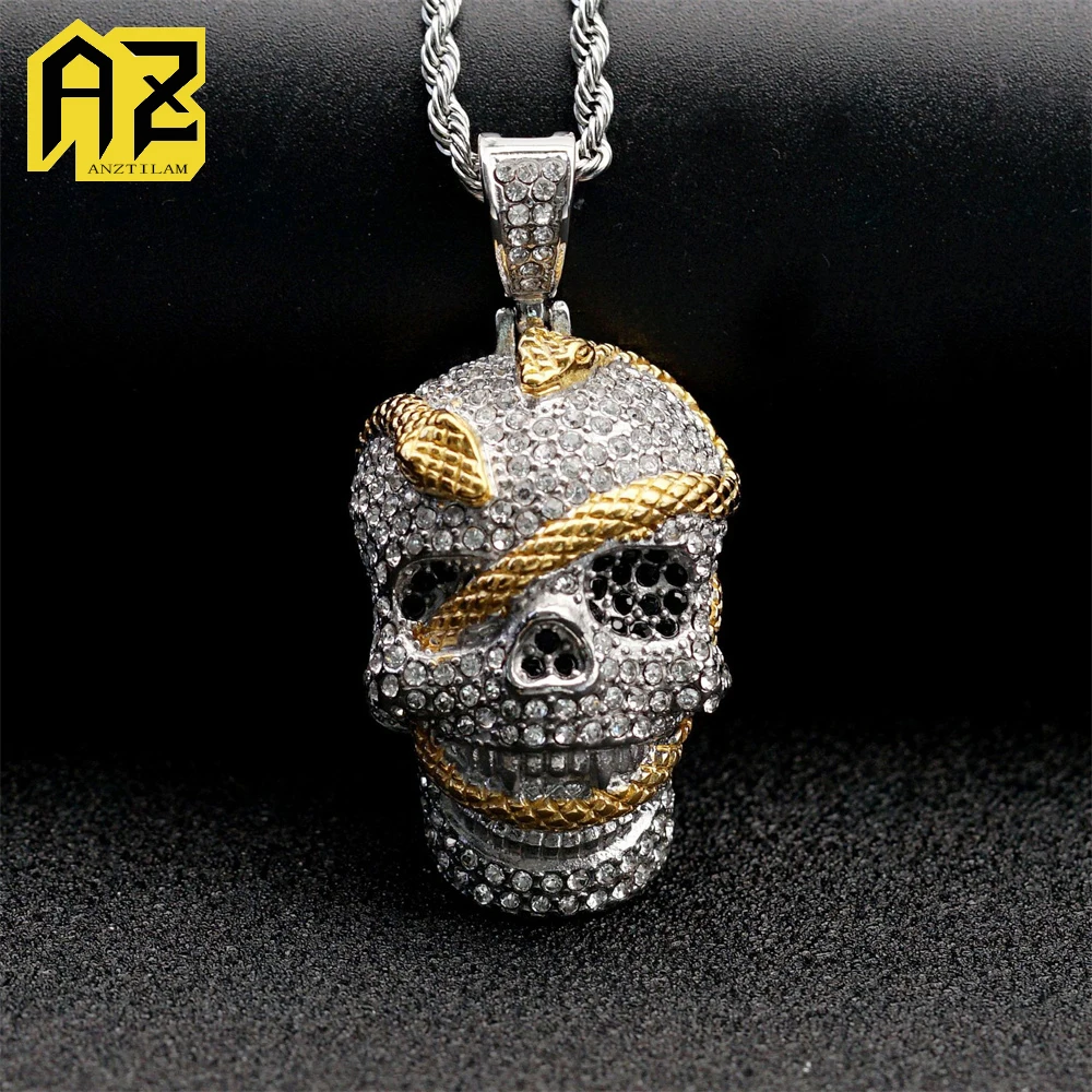

Anztilam Череп Голова No Fade Нержавеющая сталь 316L Кулон со льдом и длинным звеньями NK Цепочки Ожерелья для женщин Ювелирные изделия в стиле хип-хоп