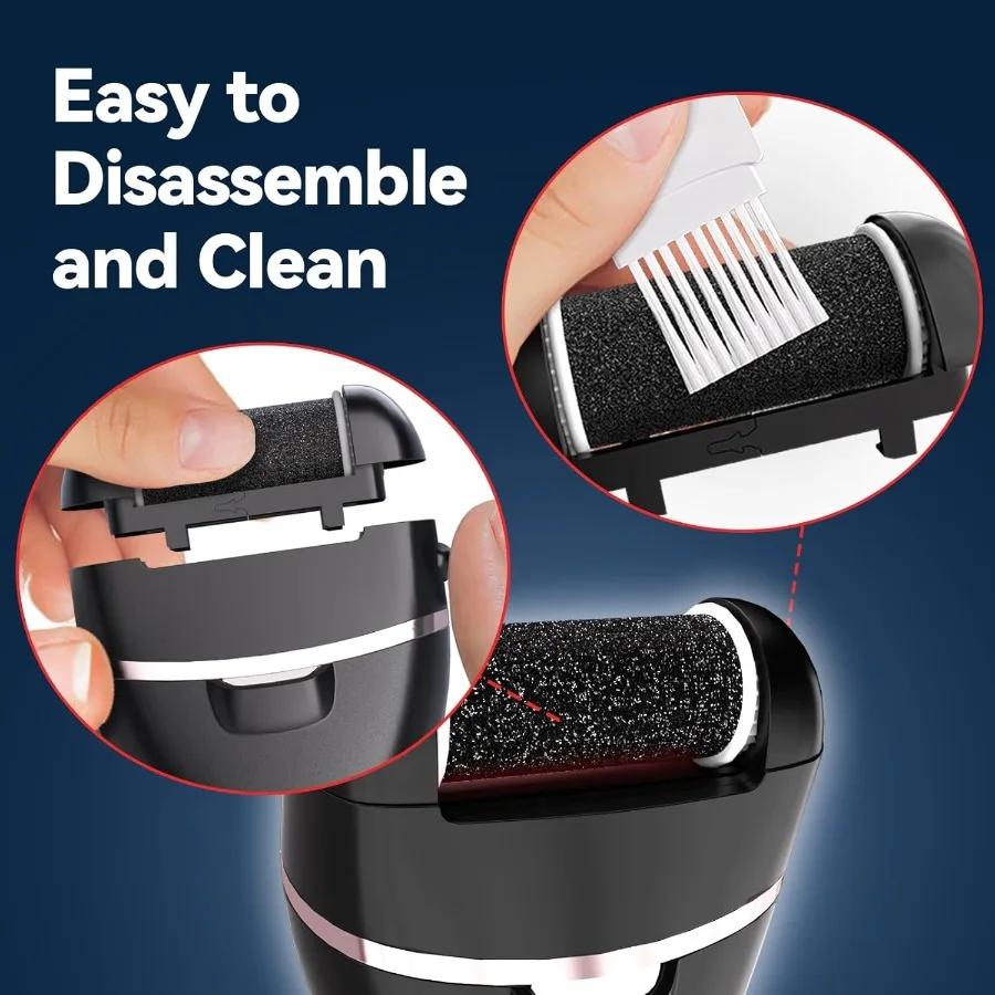 전동 발 각질 제거기 (3개 롤러 헤드, 2단 속도 조절, 충전식, 방수, 전문 페디큐어 키트, 17가지 기능 포함)