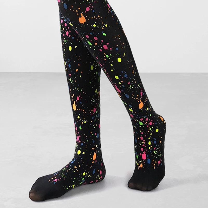 Young Fashion Personalized Splashing Ink Graffiti Printing Lolita Pantyhose Hottie Street Style Paint Dots Slim Fitting Tights