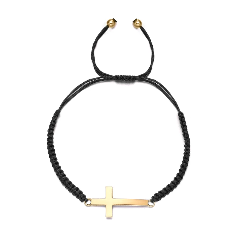 Hip Hop Edelstahl Kreuz geflochtenes Armband für Frauen Männer rot schwarz einfaches Paar verstellbare Handgelenk Armreif Christian Souvenir – Detail 17