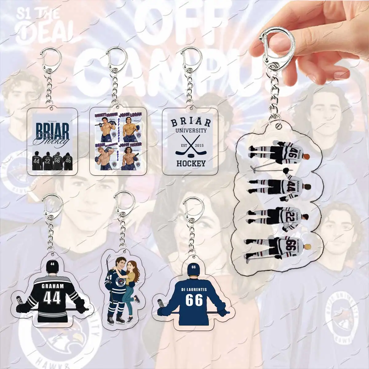 Acrylic TV Show Off Campus Keychains Bag Charms Garrett Graham Logan Dean Tucker Keyring  Pendant Accessories Fans Friends Gifts