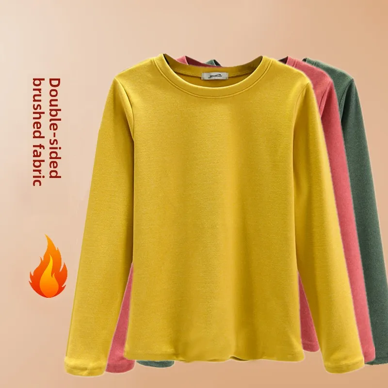 

Женская футболка Thiened Fce из чистого хлопка, бархатная, круглая, длинный све, базовый слой, корейский Sle Commute Faion