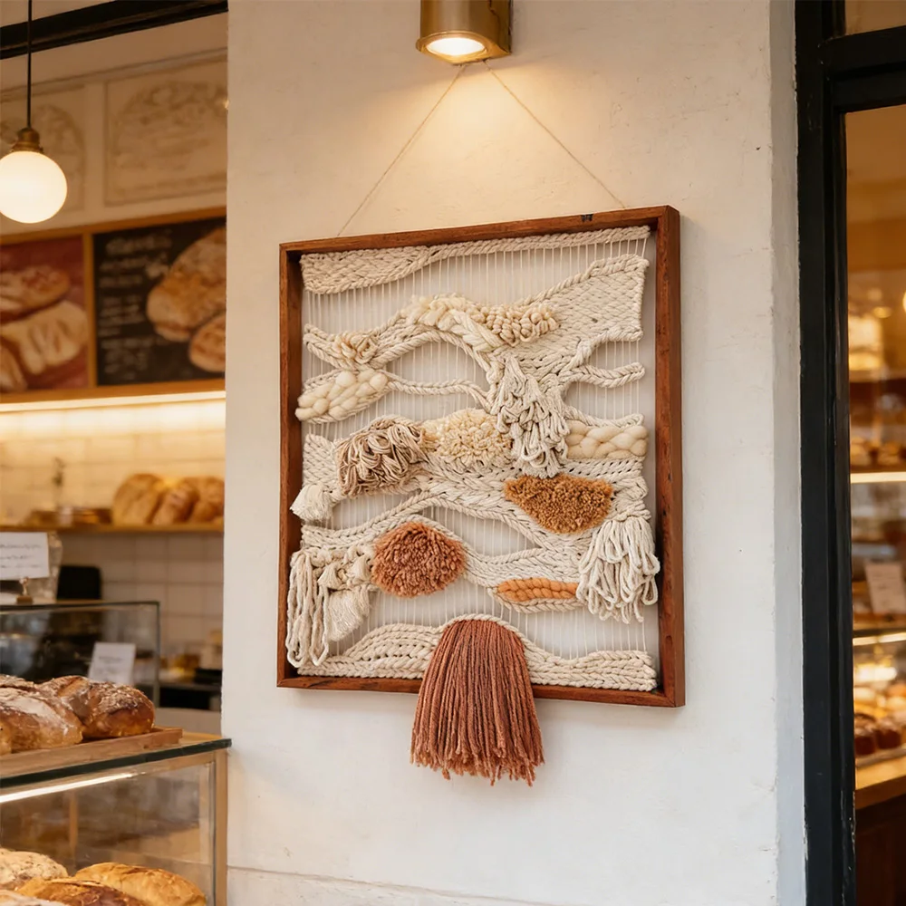 %ss F Direct Framed Wabi-Sabi Wall Hanging Handwoven Neutral Tone Textile Wall Art for Rustic & Minimalist Interiors~*