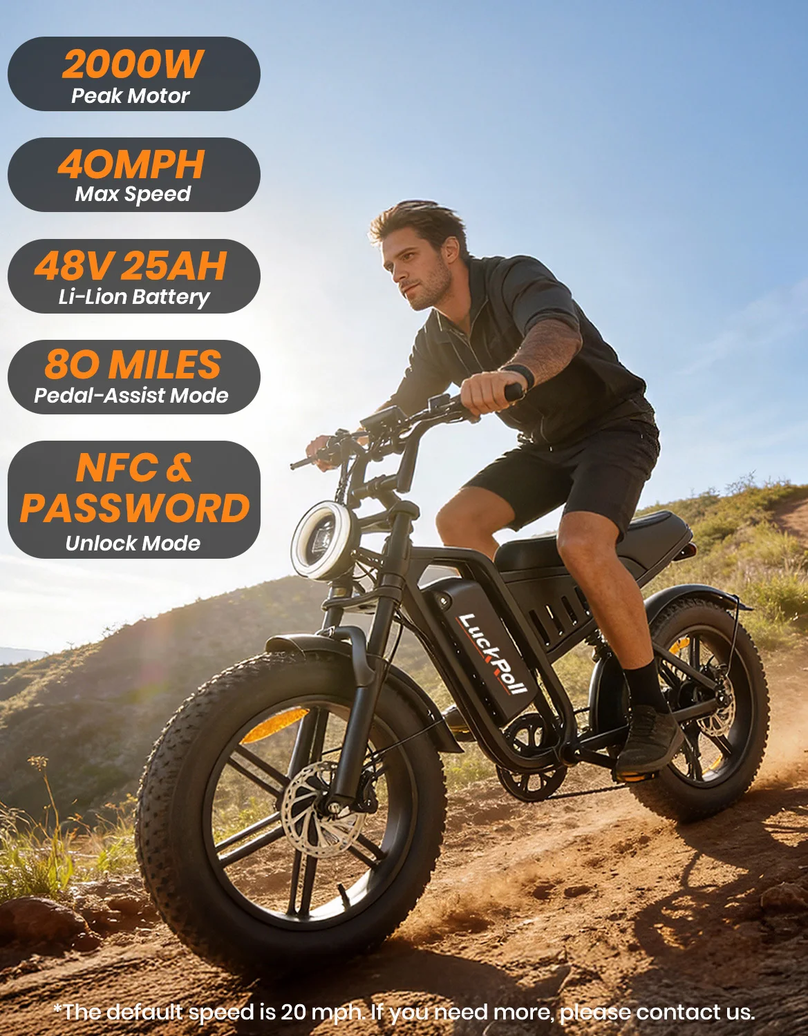 

Electric Bike motorcycle for Adult with NFC Unlock, 2000/1500W, 50/40/33MPH, 48V 15/25Ah E-Bike, 100-60 Miles