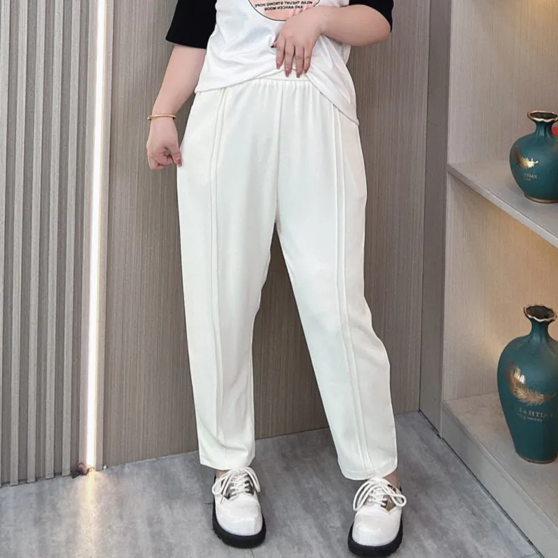 Plus Size Women's Summer Ice Silk Harem Pants Female High Waist Loose Casual No Ironing Cool Draping Ankle-length Bottoms