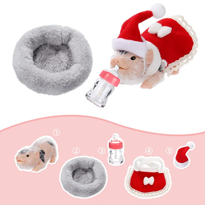 シミュレーションリボーンドール子豚ソフトシリコーン赤ちゃん豚人形おもちゃボディ毛深い豚の装飾クリスマスギフト子供教育ペットおもちゃ