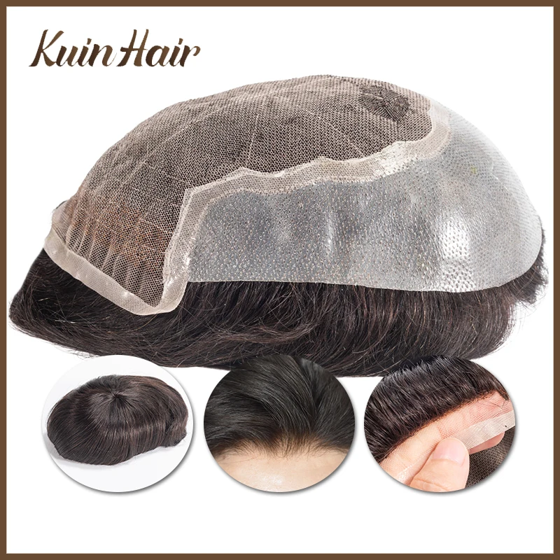 

HD Lace & PU Q6 Men Toupee Male Prosthesis Natural Human Hair With Bleached Knots Breathable Men's Hairpieces Men Hair System 6"