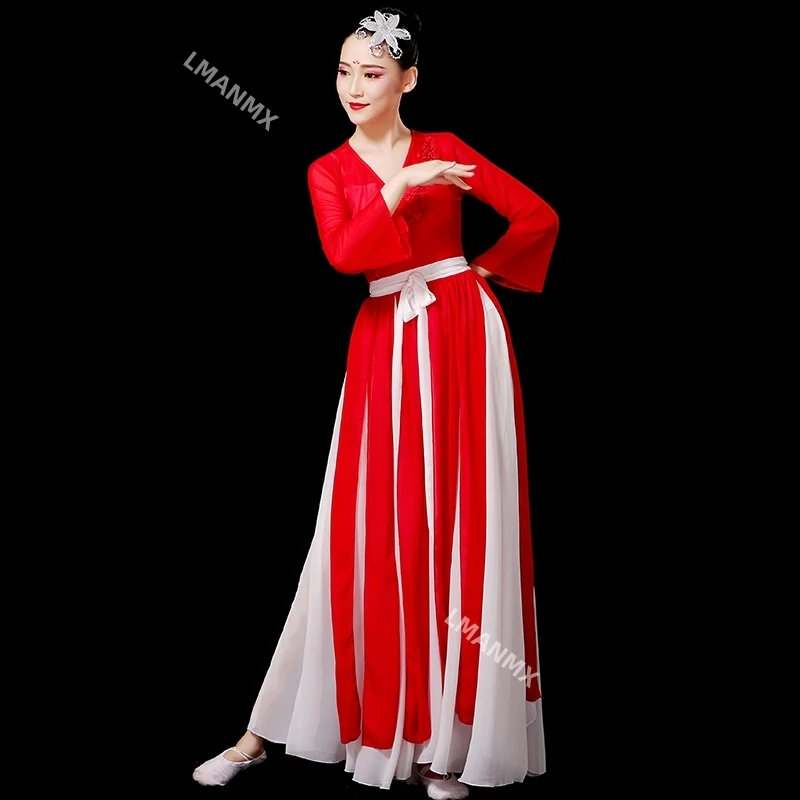 Traje de baile clásico para mujer, conjunto de baile de abanico, Hanfu, estilo chino, folk, Yangko, traje de escenario moderno