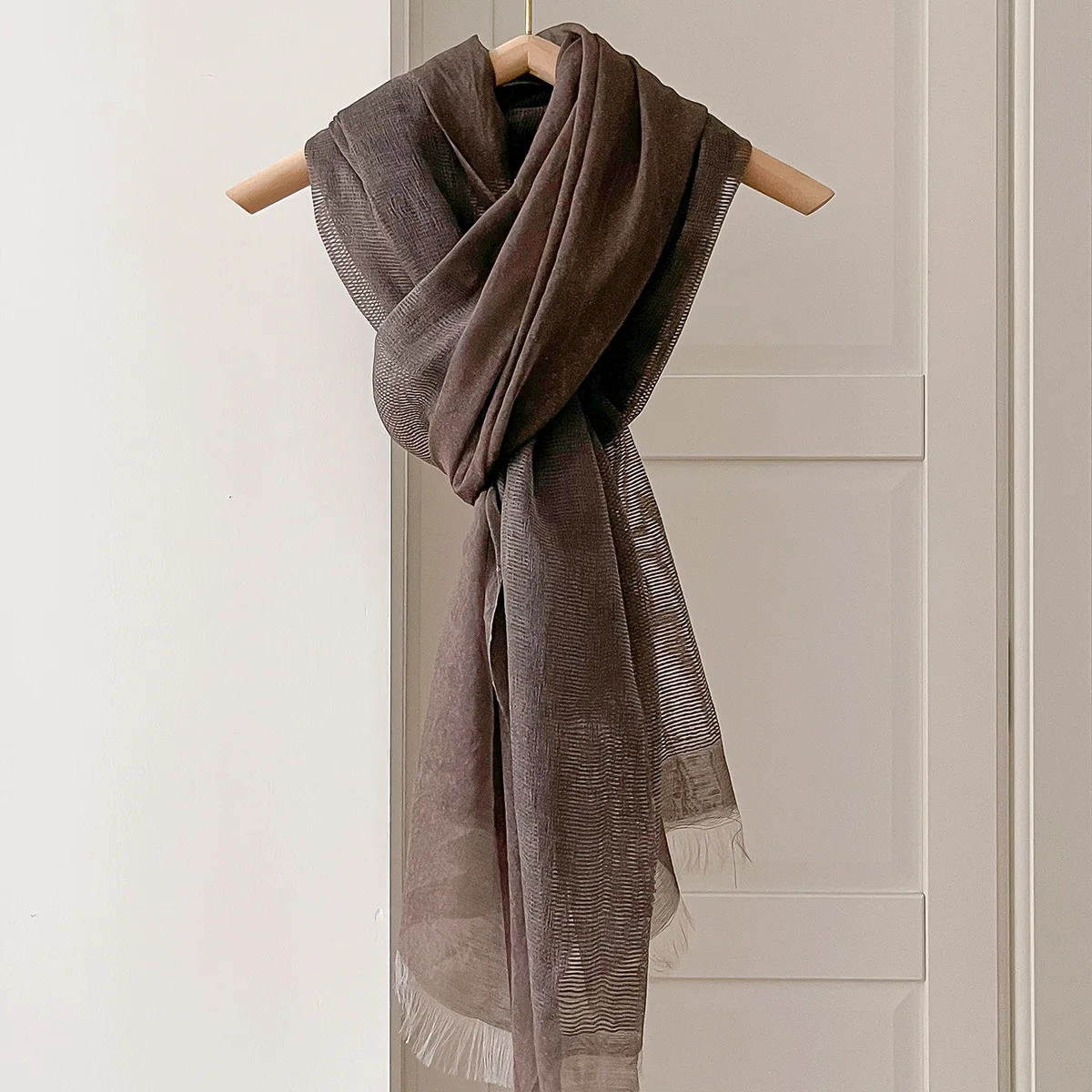 2026 Fashion Light Luxury Big Shawl Scarf Hollow out Wrinkle Texture Thin External Silk Scarf for Women