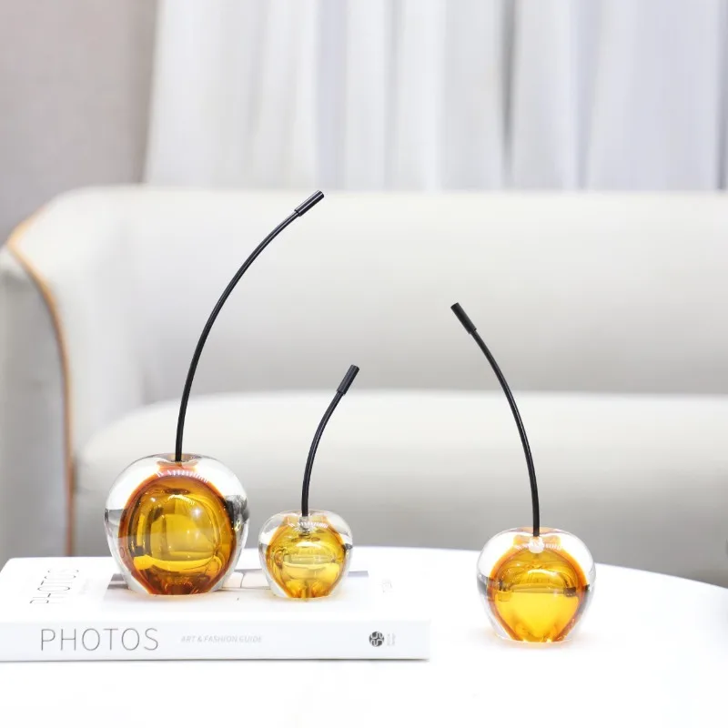 S/M/L Gradient Crystal Cherry Ornaments Desk Decoration Modern Artwork Transparent Cherry Sculpture Crafts Room Aesthetics Decor