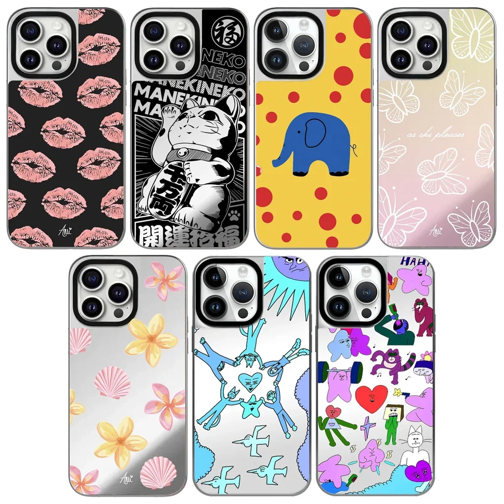 

Flower Shell Silver Border Mirror Surface iPhone 12 13 14 15 16 Pro Max Protective Case, Fits iPhone 16 Pro Max