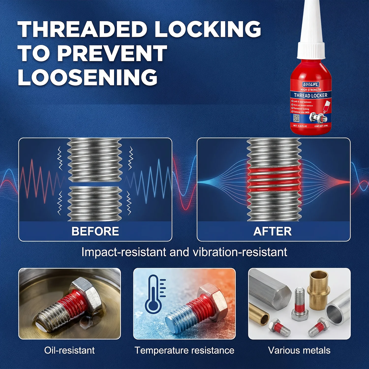 50ML LOOLIFL Multi-Function Threadlocker Anti-Loosening Screw Glue Agent Anaerobic Sealant For Metal Bolt Nut Thread Fasten 243