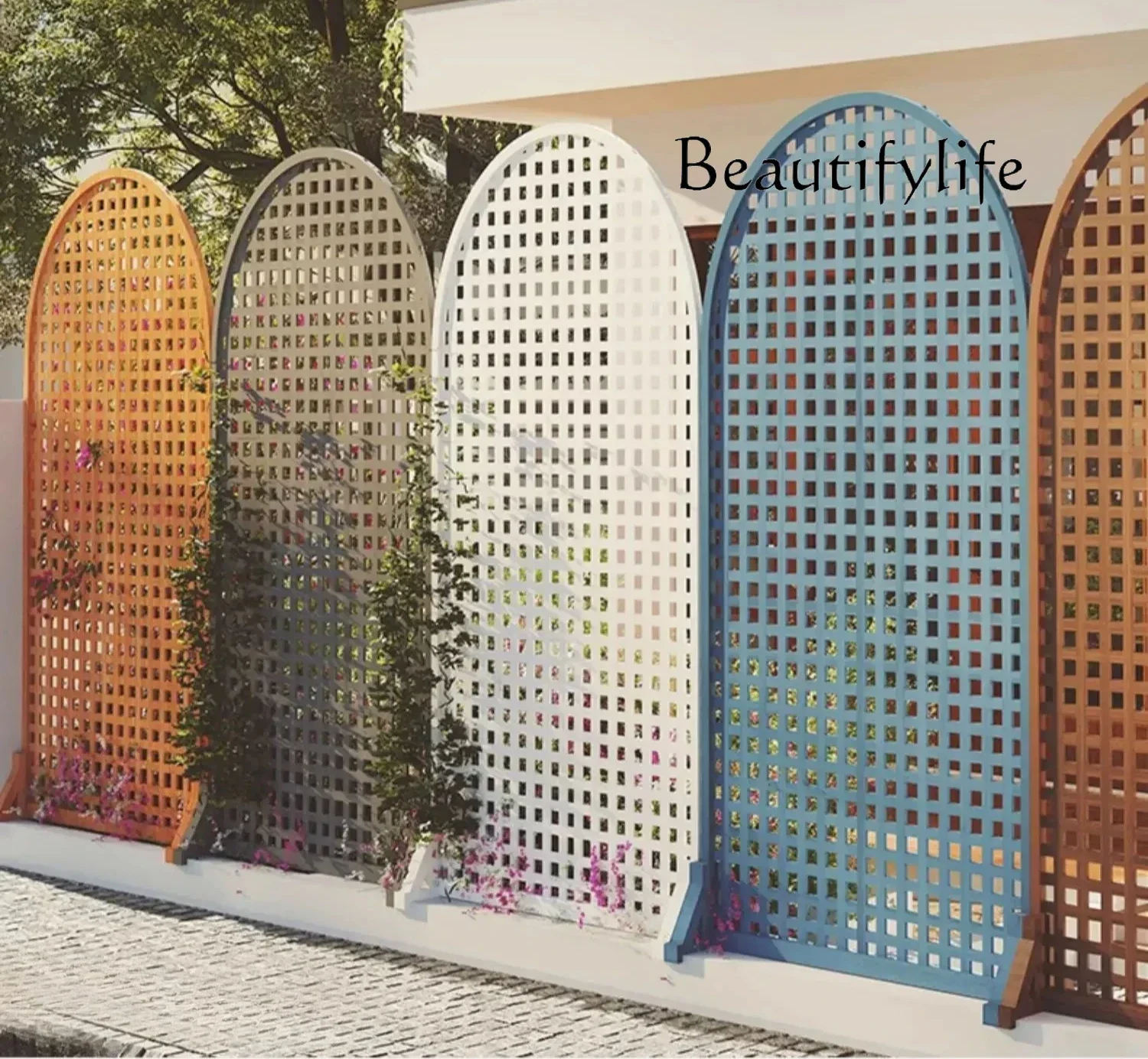 X40 Antiseptic Wood Mesh Garden Fence Outdoor Lattice Solid Wood Fence Partition Courtyard Decorative Fence