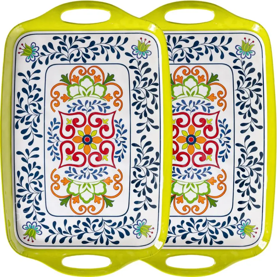 

Large Serving Platter with Handles,19x12Large Rectangular Melamine Serving Tray Set of 2, Kitchen Food and BBQ Serving Platter,