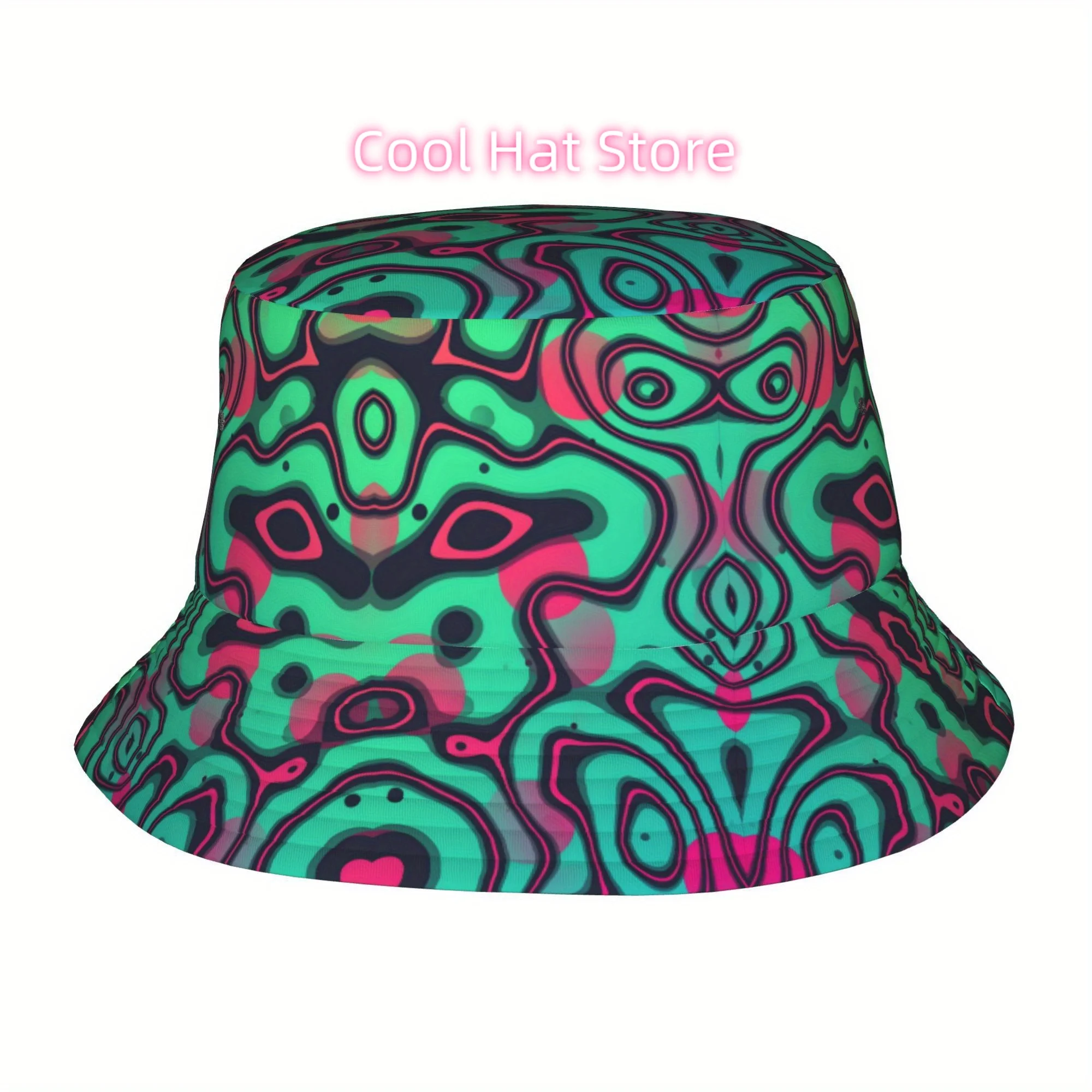 1pc Unisex Hip Hop Printed Fisherman Bucket Hat - Lightweight Sun Hat with Bold Geometric Pattern, Wide Brim for Outdoor Beach,