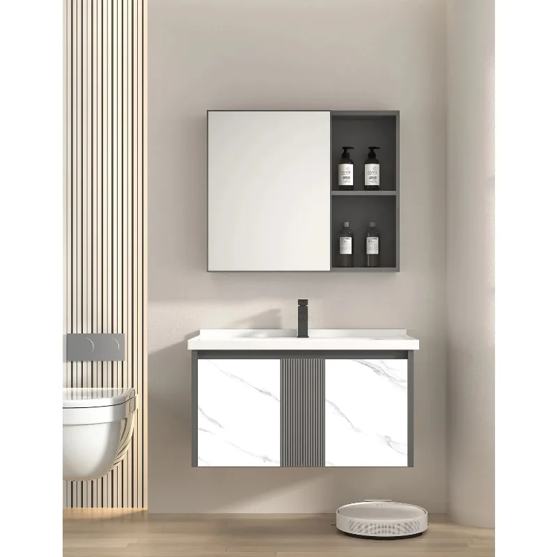 PVC Wall Mounted Ceramci Wash Basin Mirror Cabinet Accept ODM OEM Wall Hung Waterproof Bathroom Vanity Set Factory WholeSale