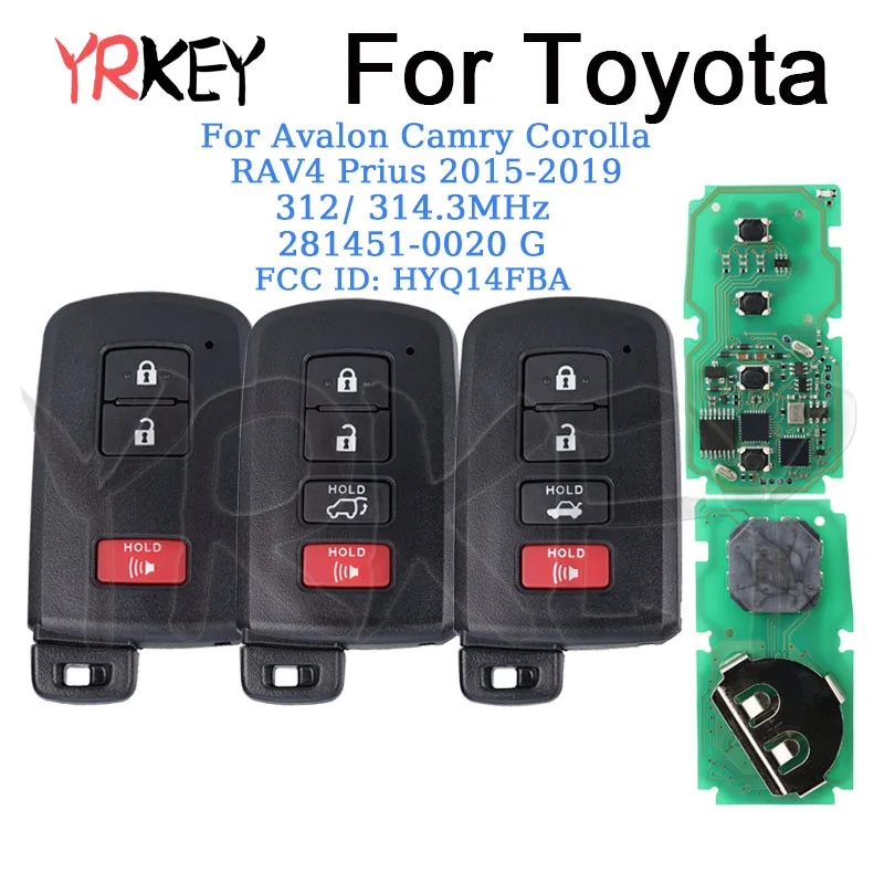 Clé à distance de voiture intelligente, 312 MHz, 314MHz, Toyota Avalon, Camry, CorTrustRAV4, Prius 2015 2016 2017 2018 2019, Keyless Go 281451-0020G