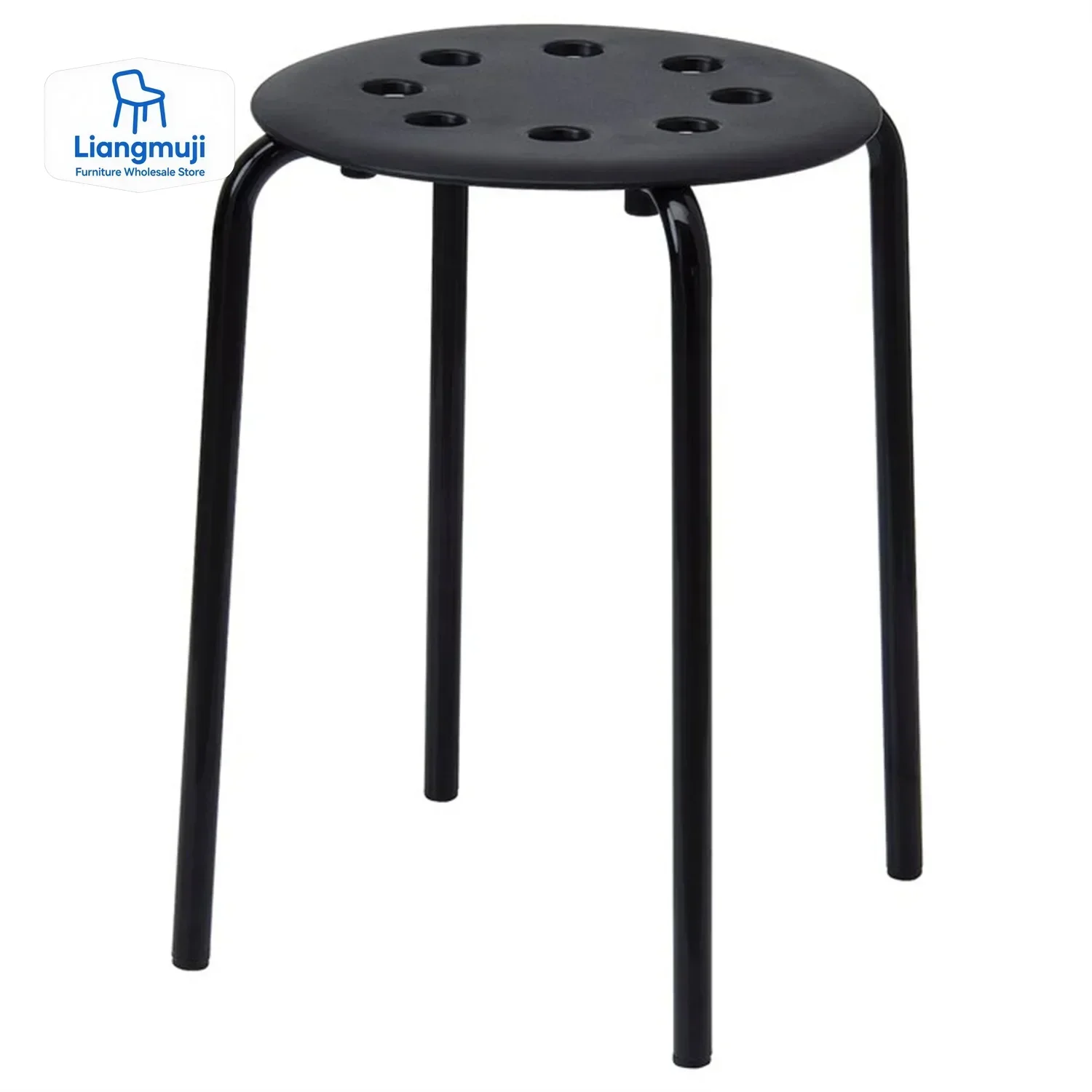 Taburete de plástico, taburete redondo de tubo de acero de ocho orificios, taburete de cena de preparación de Color, banco redondo de madera para el hogar que cambia zapatos