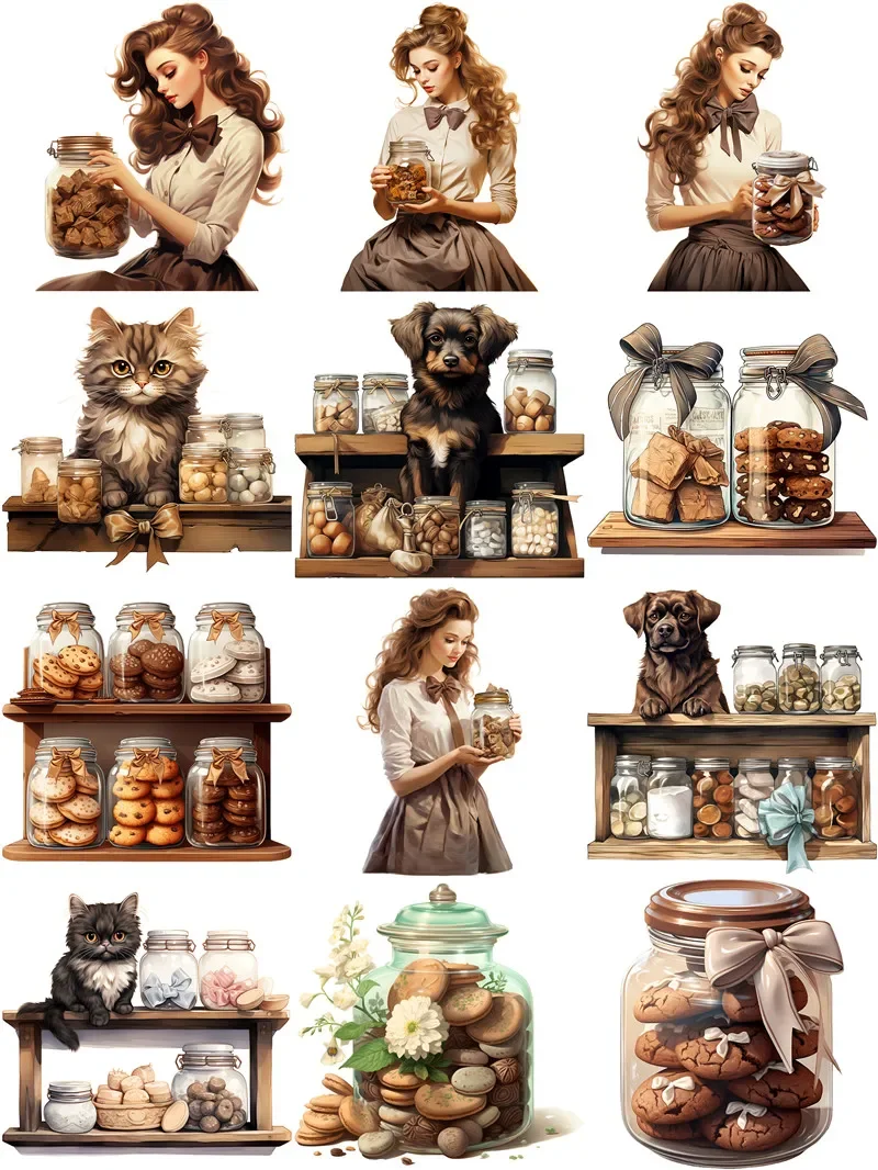 12Pcs/Pack Chocolate Cookie Girl Sticker DIY Craft Scrapbooking Album Junk Journal Decorative Stickers