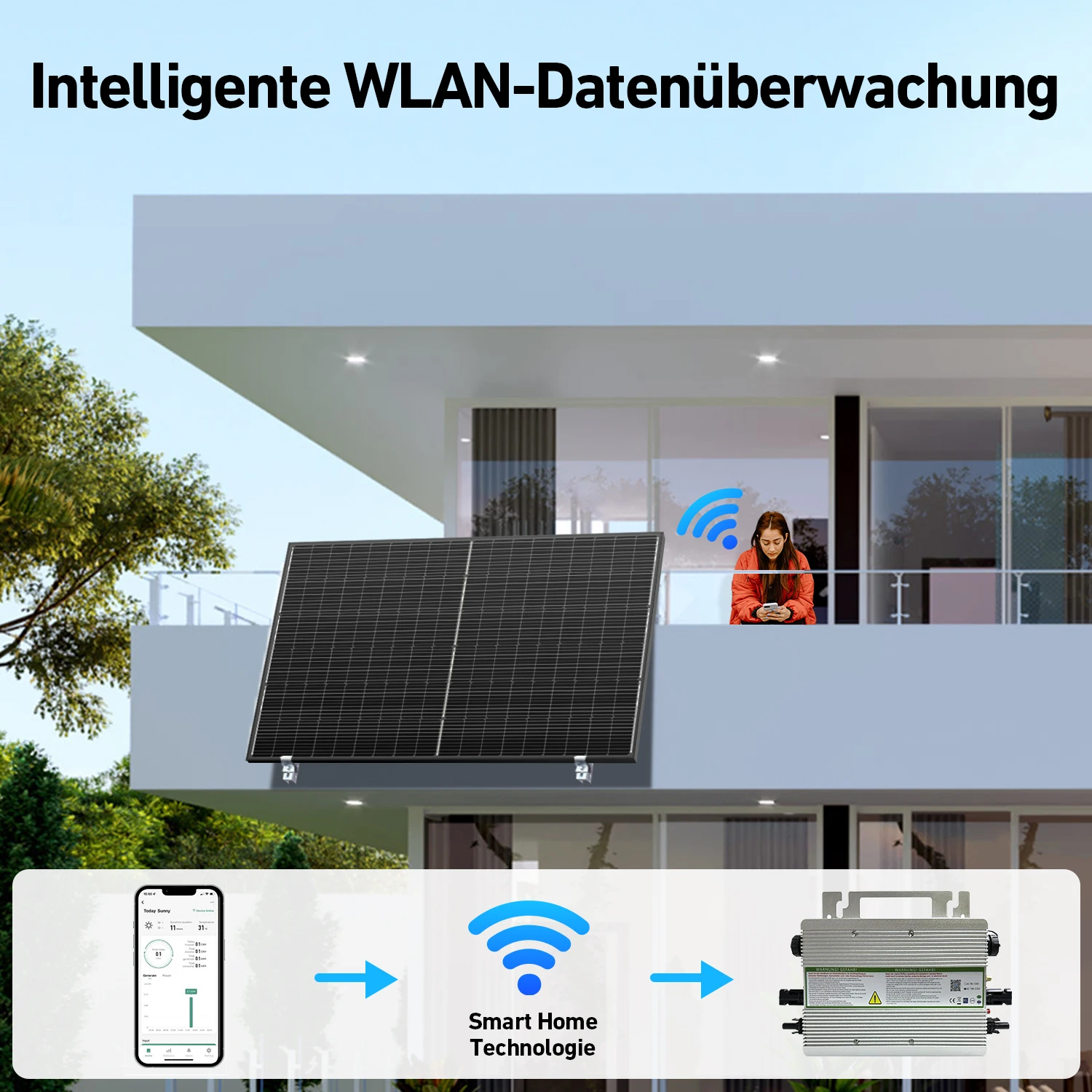 1400W Single Phase On-Grid Balcony Solar System, 1600Wp High Output Panel, Stable Power