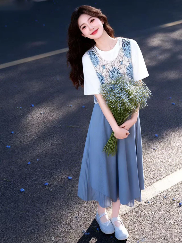 

Модный комплект для отпуска: укороченный топ и широкие брюки-палаццо с эффектом похудения, повседневный комплект из двух предметов с коротким рукавом для женщин