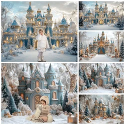 Winter Castle Christmas Background Photography Frozen Wonderland Snowy Forest Backdrop Girls Birthday Party Decor Photo Props