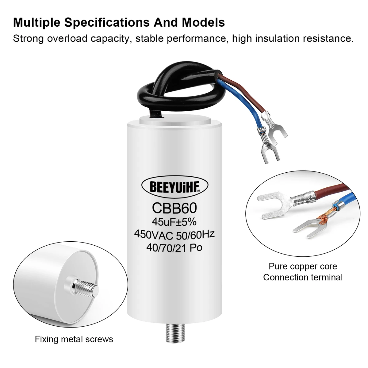 Imagem -03 - Motor Run Capacitor Iniciar Bomba de Água Lavadora Bomba de ar com Parafusos 450v 5uf 6uf 8uf 10uf 12uf 14uf 16uf 20uf 100uf 1pc Cbb60