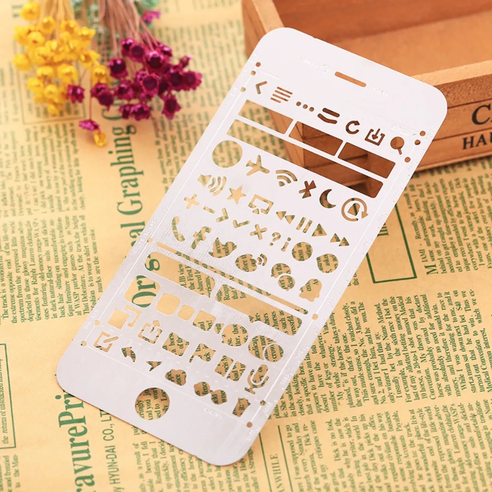 Creative Stainless Steel Template Ruler Double-Sided Hollow Bookmark Ruler Multifunctional DIY Drawing Ruler Diary Notebook Tool