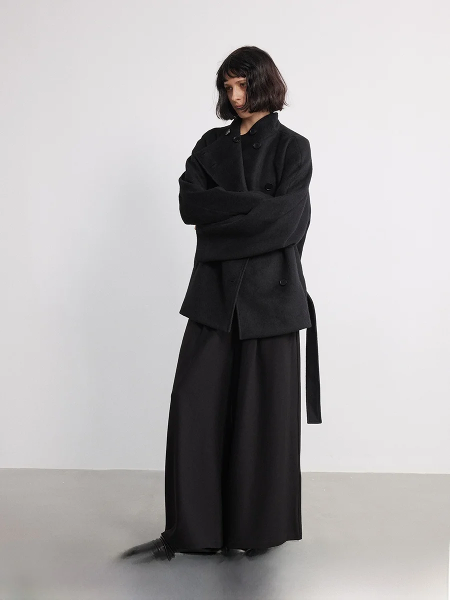 

Женские брюки JCAESAR с высокой талией, плиссированные, широкие, из драпированной ткани, черные, в стиле А-силуэта, прямого кроя, для офиса, профессиональная офисная одежда