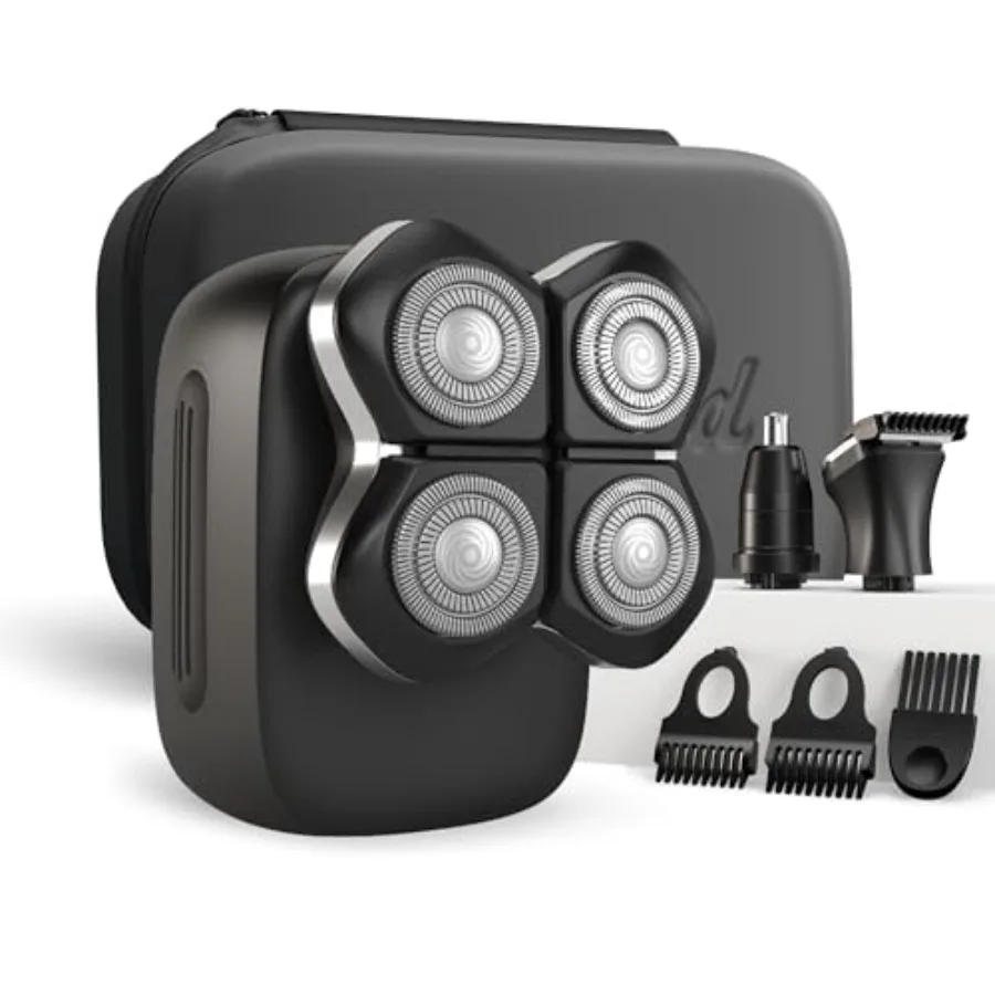 Electric Head Body Hair Shaver for Men Cordless Waterproof Razor with Rotary Blades, Black, FlexSeries Pro Shaver Kit with Trav