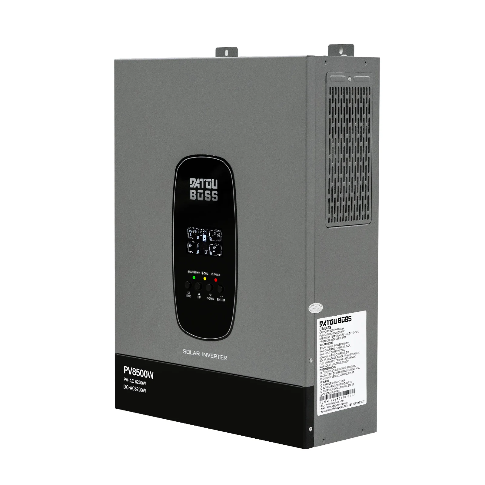 DATOUBOSS 48V 6200W Hybride Solar Inverter MPPT-lader, netgekoppeld & off-grid, dubbele modus, ingebouwde anti-terugstroombeveiliging, onbeperkte belasting