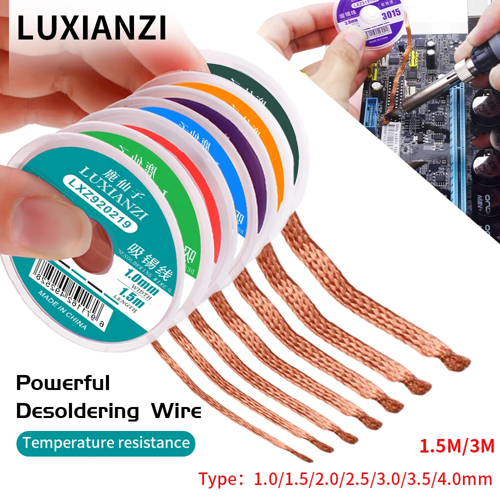 LUXIANZI 1.5M/3M Desoldering Wire Braid For Soldering Mesh Lead Cord Flux Welding Tin Sucker Cable 1/1.5/2/2.5/3/3.5/4.0mm