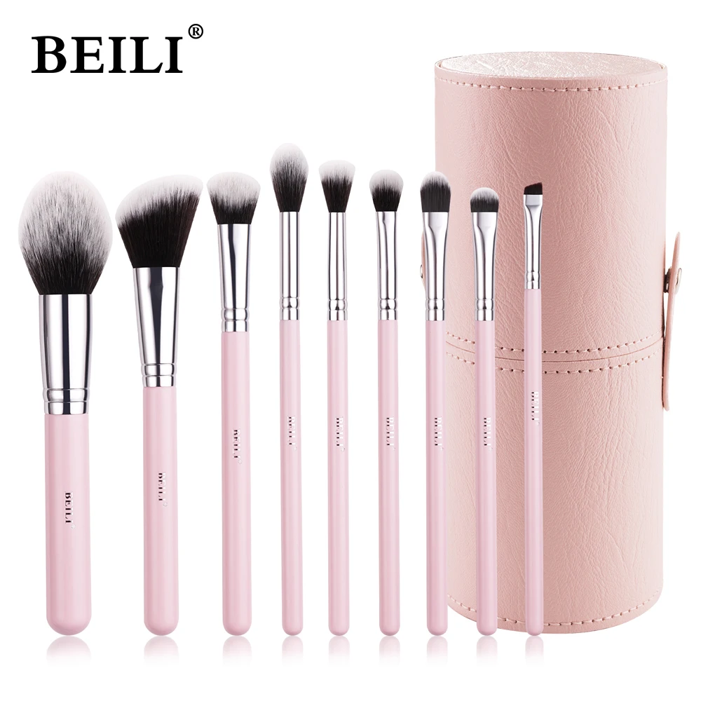 BEILI Pink Premium Make-up-Pinsel-Set mit Pinsel-Organizer, Foundation, Puder, Lidschatten, Eyeliner, Konturpinsel, Kosmetik-Werkzeug