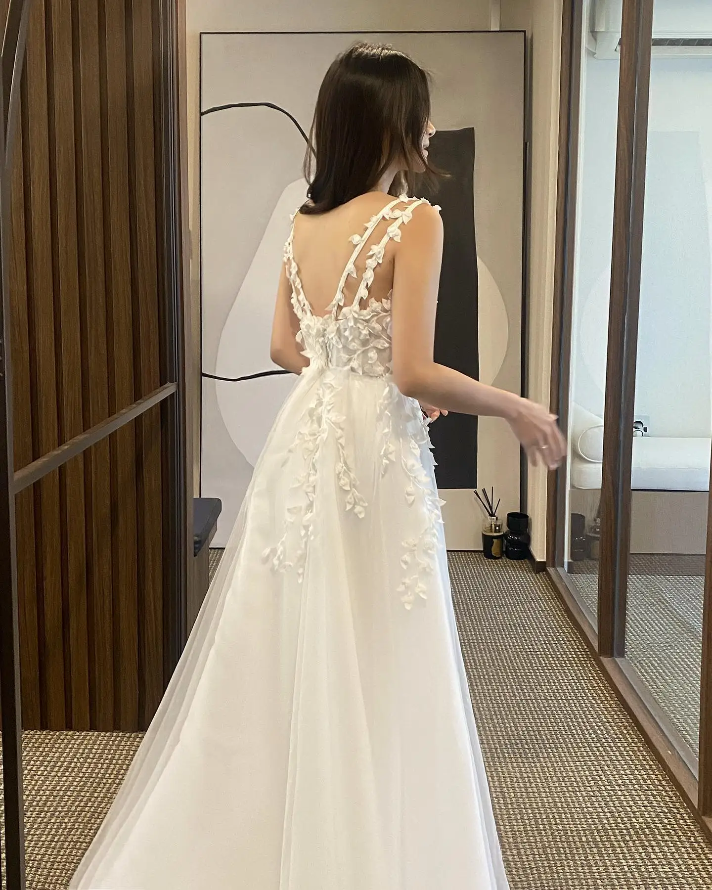 OEING Strapless Korea Garden Evening Dress Appliques Sleeveless Formal 프롬드레스 Floor Length Elegant Prom Growns Party Women Bride