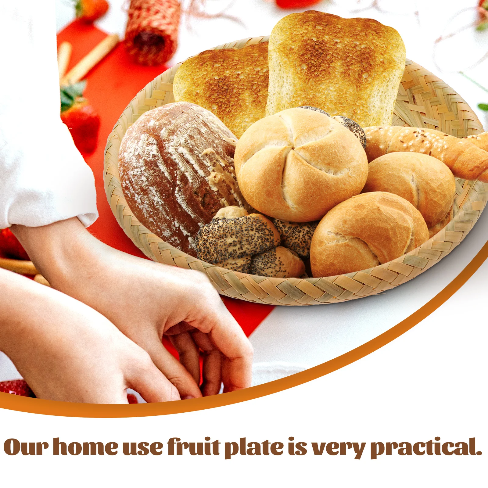 

Bamboo Bread Basket Food Trays Decorative Storage Container Plate Reusable Lightweight Portable Snack Tray Fine Texture