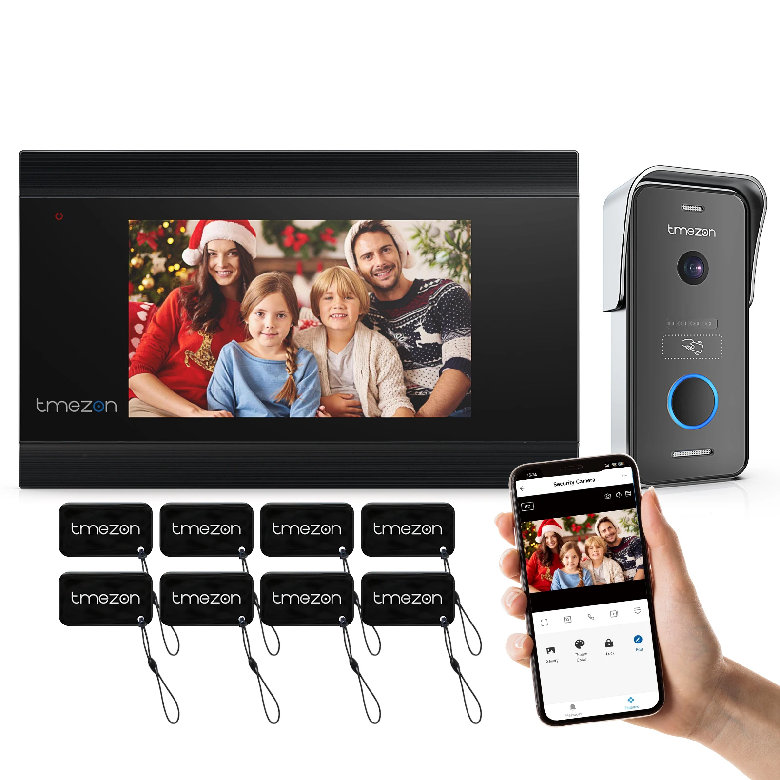 2-wire TMEZON WiFi Video Doorphone Doorbell Intercom 7 Inch 1080P Touchscreen Monitor APP/Swipe/Card 4in1 Unlock tuya app