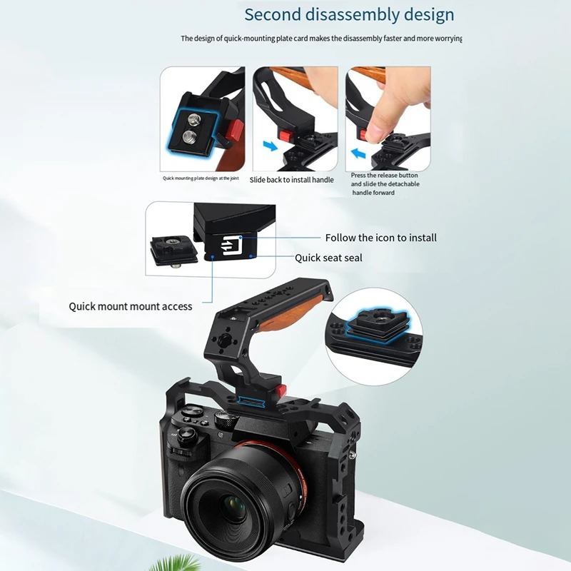 ด้ามจับอเนกประสงค์สำหรับพกพาบนสำหรับถ่ายภาพ1ชุด1/4การขยายตำแหน่ง