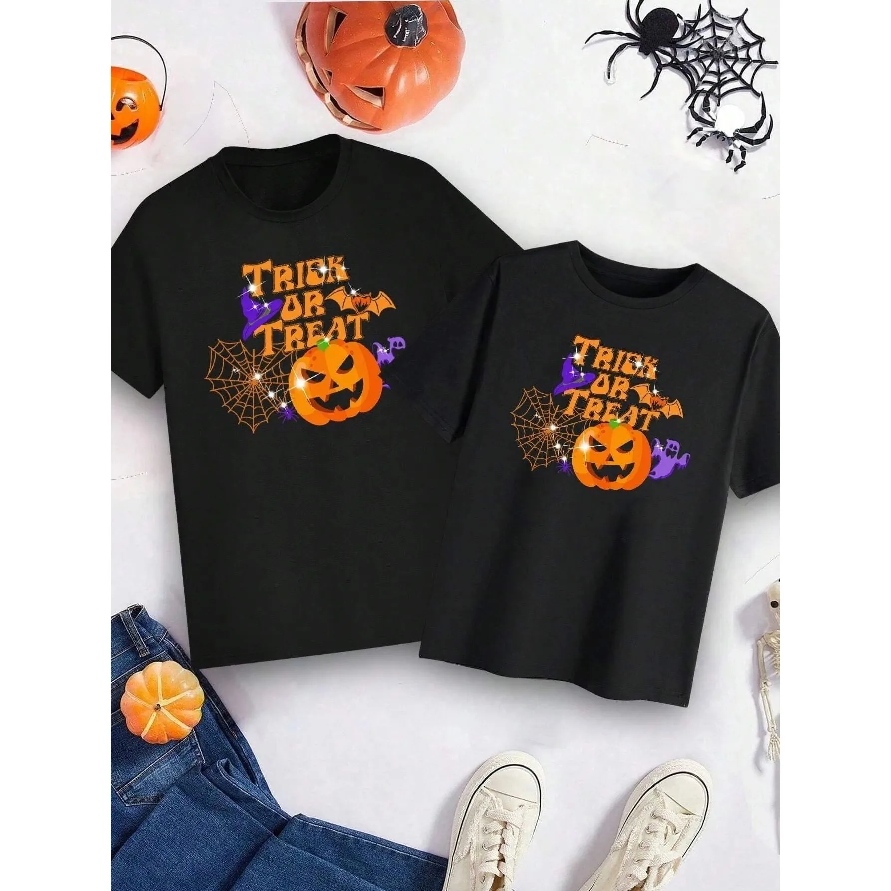 

loween Tri Or Treat Printed T irt Men Women Cleanfit Sle Nine Sve PU Leather Tirt for Ciwalk in Summer