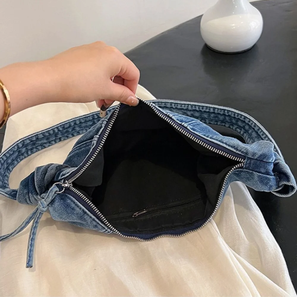 المحمولة خمر الكرواسون حقيبة كروسبودي سعة كبيرة بلون الدنيم حقيبة قماش قنب حقيبة يد عادية الجينز حقيبة قماش قنب في الهواء الطلق #6