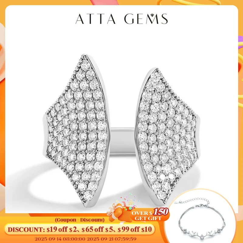 

ATTAGEMS Full D VVS1 Moissanite Ring Adjustable for Women Men Top Quality 925 Sterling SIlver Plated 18k White Gold Fine Jewelry