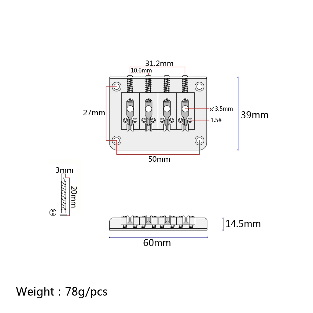 Electric Guitar Hardtail Bridge Metal Roller Guitar Bridge Accessory for Cigar Box Guitars and Guitar Tools view 3