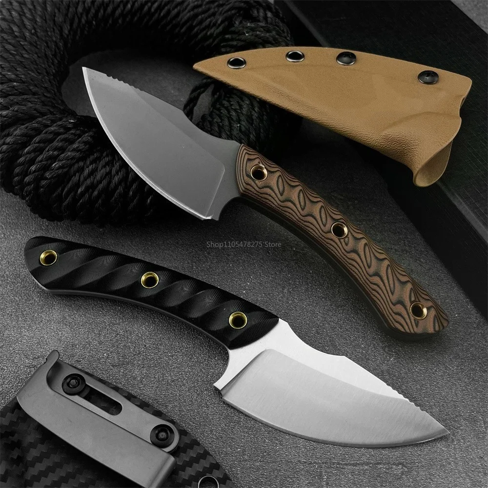 Small Straight Knife with Sheath Full Tang Portable for Everyday Outdoor Hiking High-hardness Fixed Blade G10 Handle Multi-tool