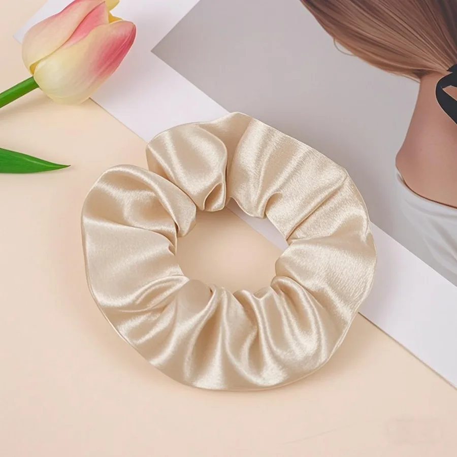Cross-border direct supply of crystal satin large intestine hair ring European and American pure color simple ins fabric fat sa - Detail 1