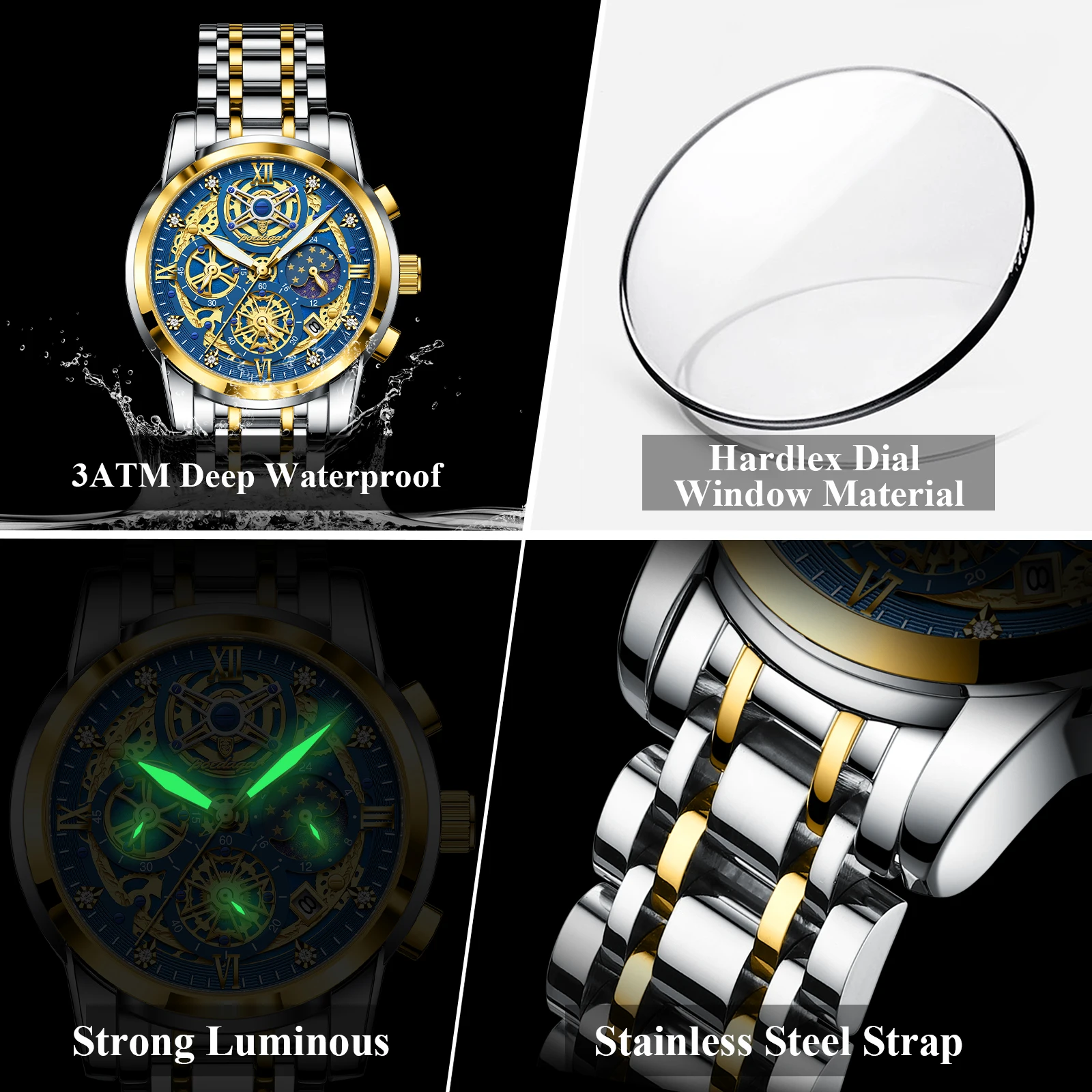 POEDAGAR Fashion Watch For Men Waterproof Luminous Chronograph Date Stainless Steel Man Watch Luxury Sports Men's Quartz Watches