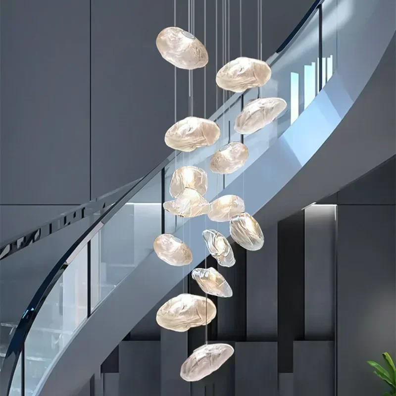 

Modern Stairs Glass Led G9 Chandelier Lighting Villa Led Pendant Light Home Bar Suspend Lamp Dining Room Hanging Lamp Fixtures
